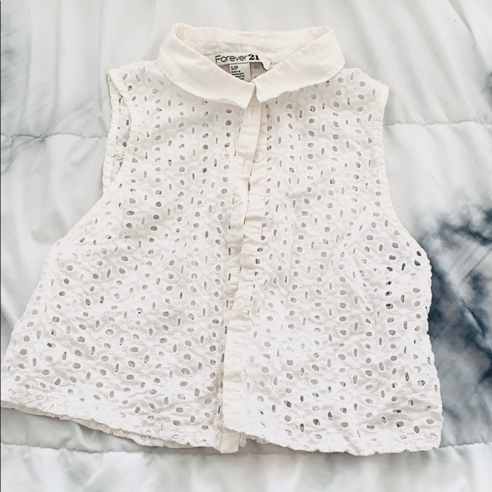 Forever21 White Eyelet Crop Tank Top